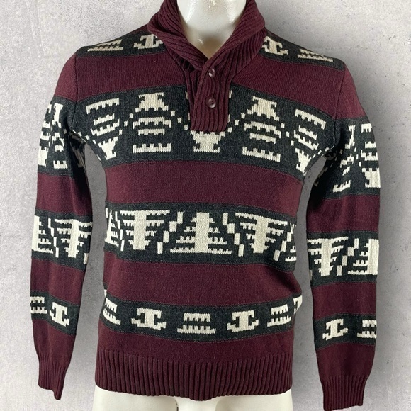 American Eagle Sweater Mens Small Aztec Southwest Shawl Collar NEW T871 - Picture 1 of 12